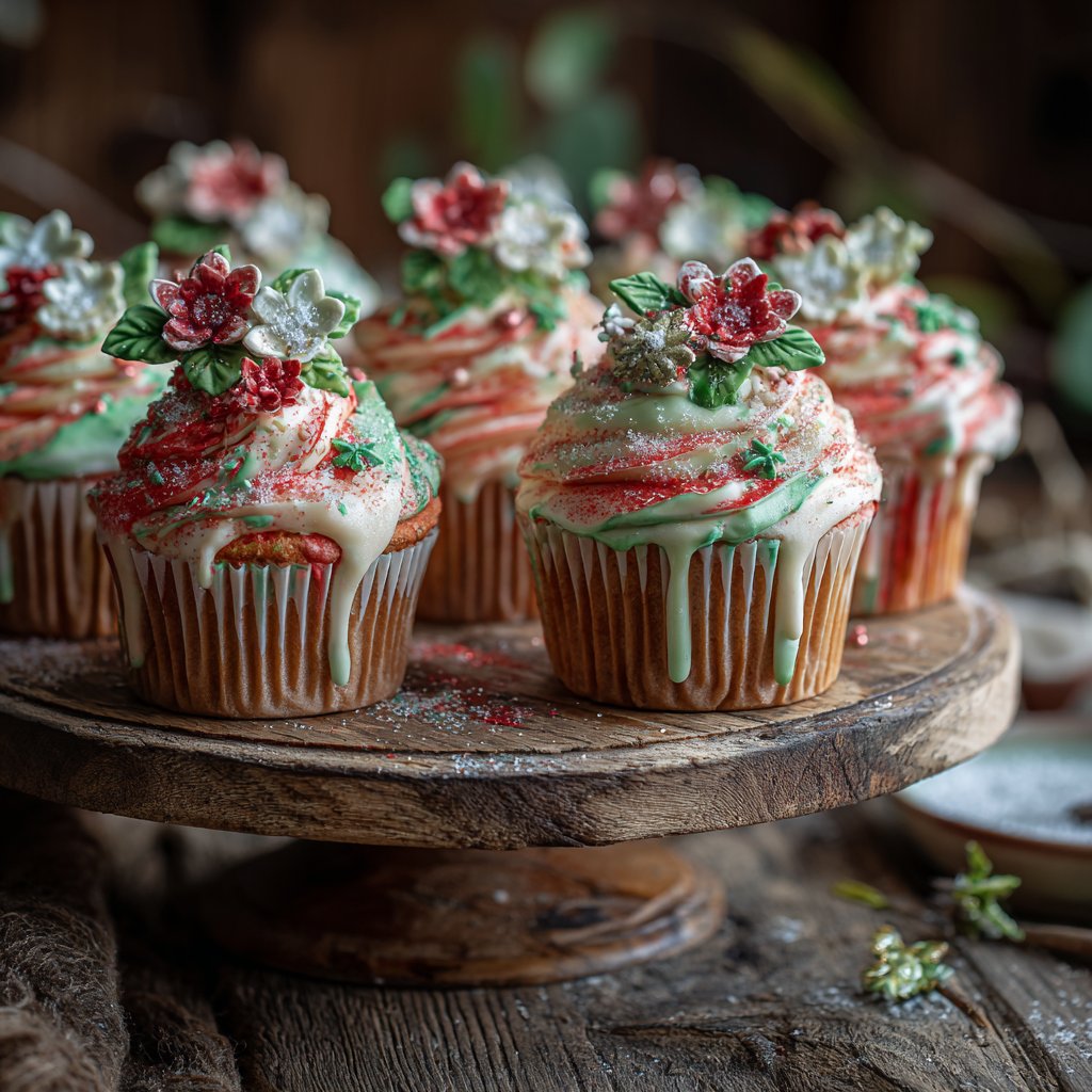 Festive Holiday Flower Cupcakes