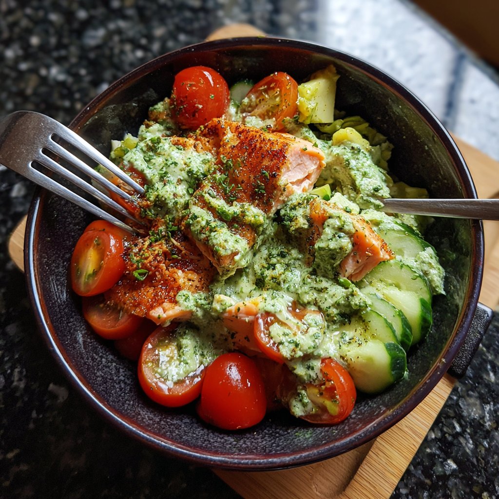 Avocado Pesto Salmon Bowl